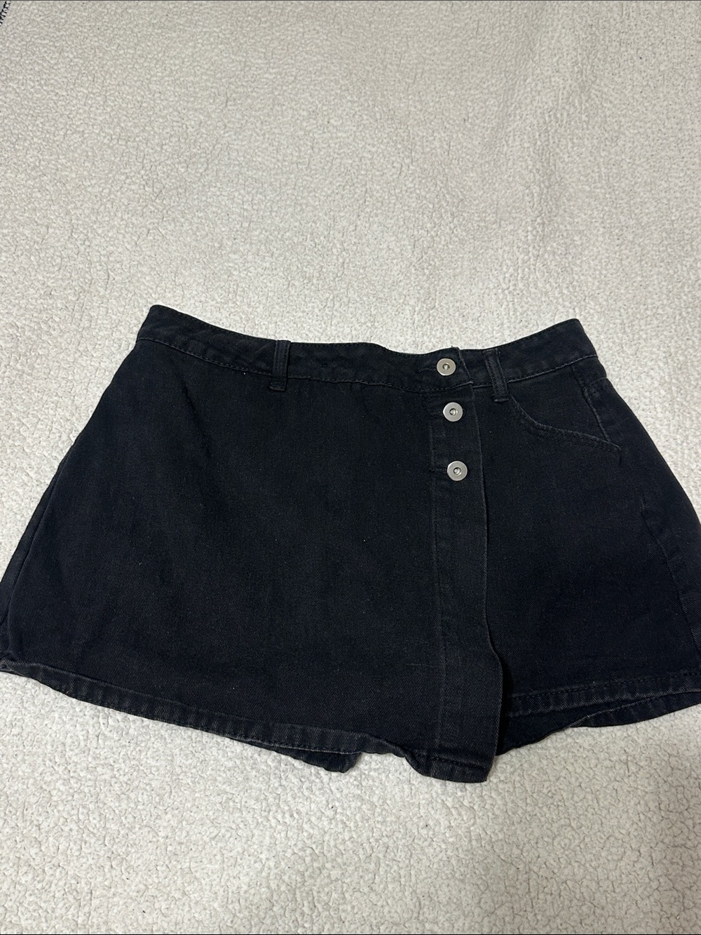 High-Rise Black Button-Front Skort with A-Line Shape